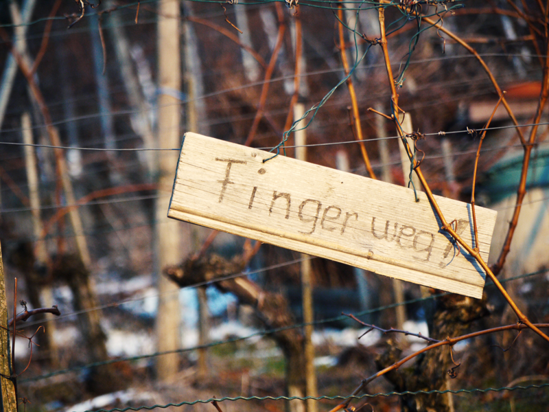Finger-Weg-Schild an einem Zaun